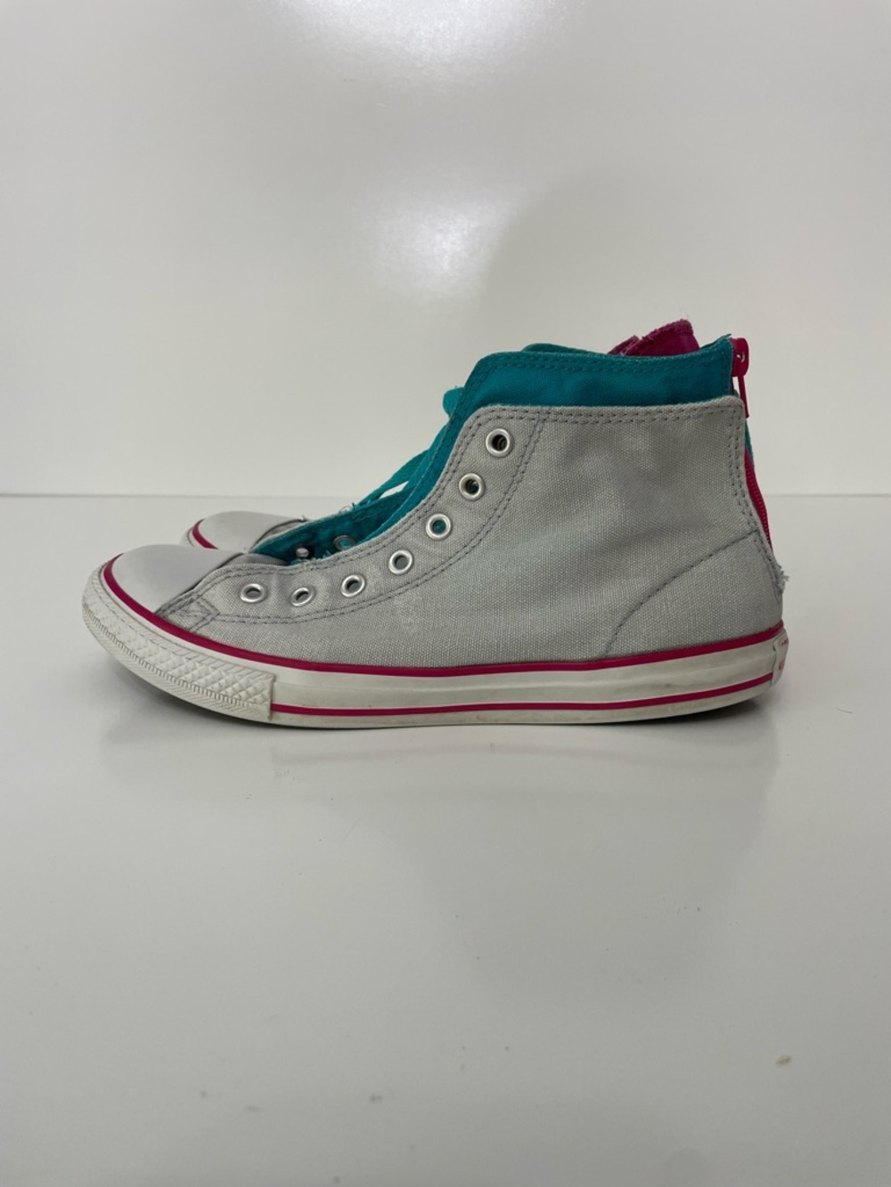 Converse Y2K Pink Teal Zipper High-Top Canvas Sneakers Womens 7.5 Kids 6 Grunge